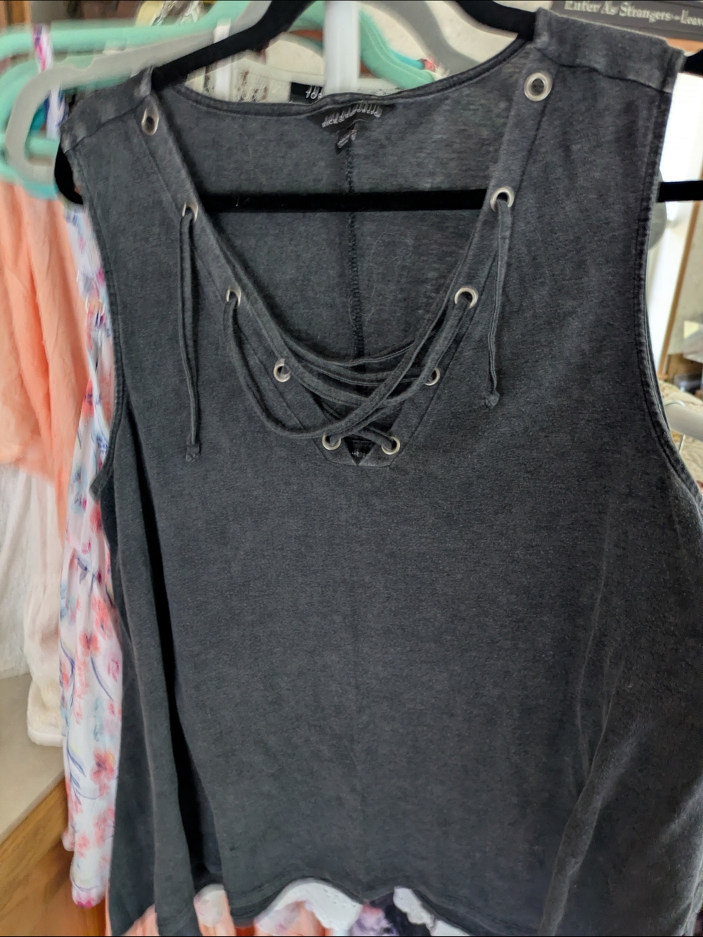 Rock & Republic Washed Black Lace-Up Sleeveless Top